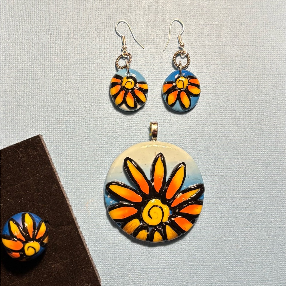 Pendant, Earrings, adjustable Ring Set